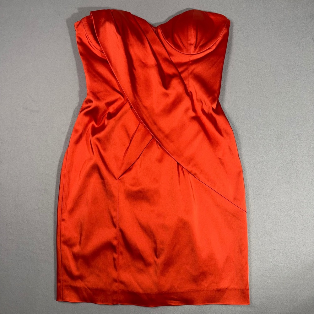 Marc New York Strapless Mini Dress Womens 2 Orange Satin Cocktail Party Elegant